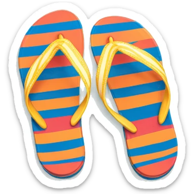 Realistic pair of striped summer flip flops isolated. sticker