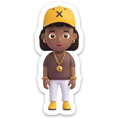Make the rapper's skin significantly darker, keep the same 3D emoji style and all other features unchanged, with no background. sticker