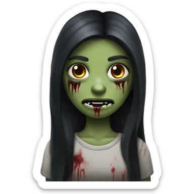 girl zombie with black long hair with teeth and serious face  sticker