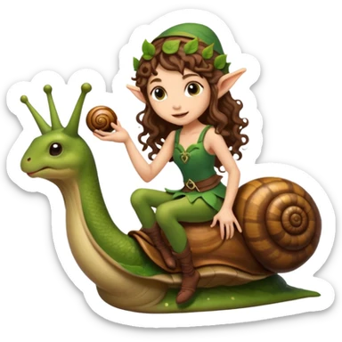 tiny forest elf long curly brown hair tattoos riding snail sticker