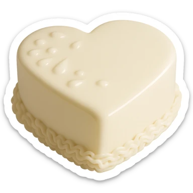 Remove the strawberry from the image, keep only the heart-shaped white chocolate cake with glossy ganache. Render in photorealistic style with transparent background. sticker