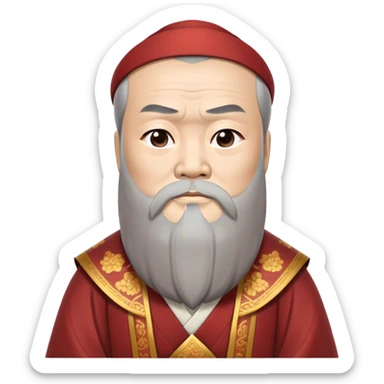 Cinematic Realistic Confucius Portrait Emoji, depicted as a wise ancient philosopher in traditional robes with a serene, contemplative expression, rendered with soft timeless textures and harmonious natural lighting that captures his enduring wisdom. sticker
