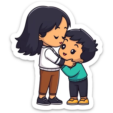 Black haired brown skinned boy kissing a black haired light skinned girl sticker