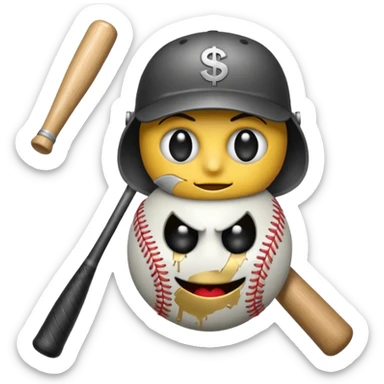 Bomb emoji holding a baseball bat with money sign eyes sticker
