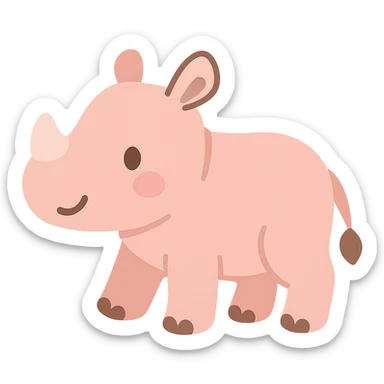 flat toon light pink baby rhino sticker