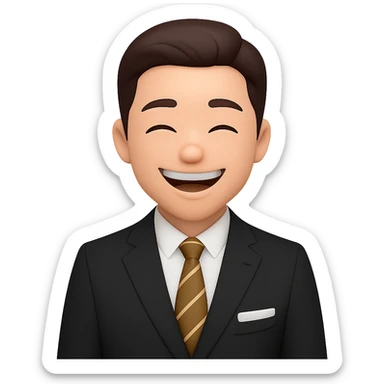 Make the background transparent, keep the happy facial expression and style as shown in the reference image. sticker