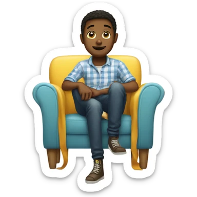 boy sitting on chair indoors with fake leg sticker