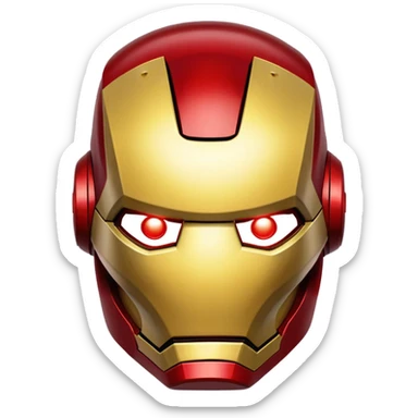Iron Man helmet face, red and gold metal mask with glowing eyes sticker