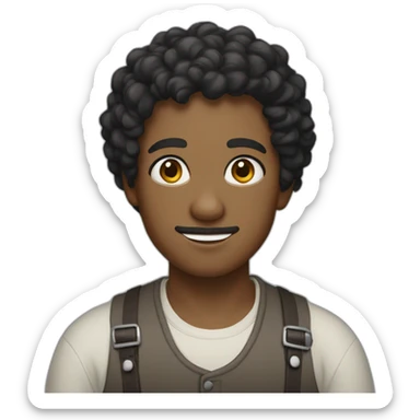 Young cobbler, black curly short hair, black eyes sticker