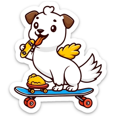 dog riding skateboard eating chicken wing sticker