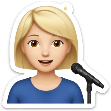Crea una chica cantando con pelo rubio corto con ojos cafes  sticker