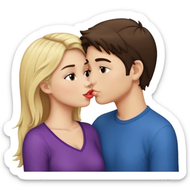 A blonde boy and a brunette pretty girl kissing sticker