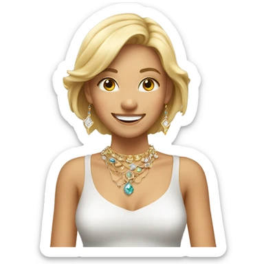smiling girl with jewelry indoors cutting  sticker