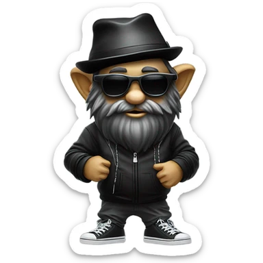 Focused Dj gnome wih sunglasses ad turntables wearing black sticker