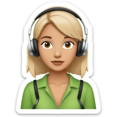 Woman with headphones with green park background sticker
