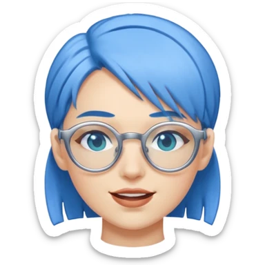 Mujer asombrada con cabello celeste y gafas azules cromadas guiñando un ojo sticker