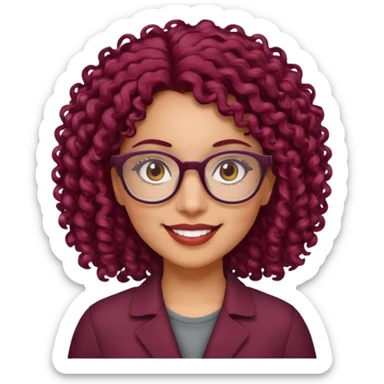 hispanic women with brown eyes and clear glasses and burgundy curly hair sticker