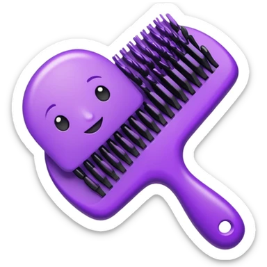 purple hair brush and comb crossed together, both purple, Apple iOS style emoji sticker