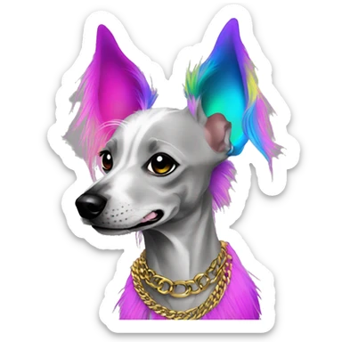 Punk Chinese crested dog neon rainbow hair gold chain punk piercings tattoos punk ear piercings sticker