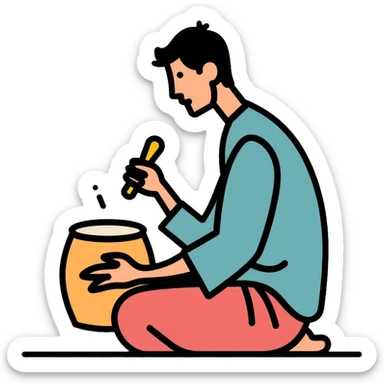 Person beating a drum to wake people for sahur, Ramadan tradition sticker