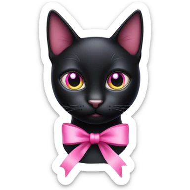 black cat with pink eyes with a pink ribbon sticker