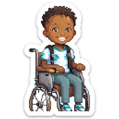black child in wheelchair, smiling, happy sticker