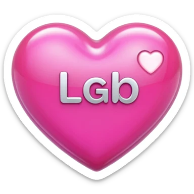 A photograph of a high-quality 3D heart-shaped emoji with a polished, glossy finish.The texture is smooth and candy-like, with a glass-like sheen that gives it a modern, high-end aesthetic. Add text as "LGB" in centre of heart sticker