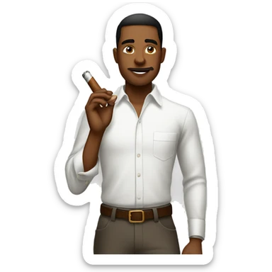 a young man wearing a white shirt and smoking a big cigar sticker