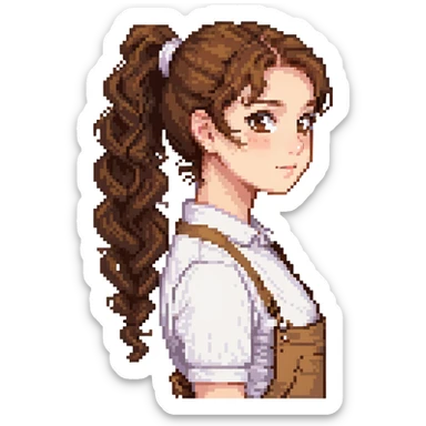 girl with brown curly hair in a ponytail, brown eyes, brown hair sticker