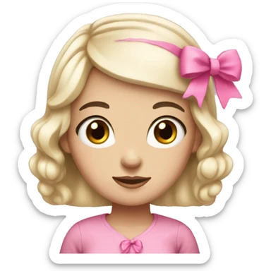 white girl with black hair with a pink bow on her head  sticker