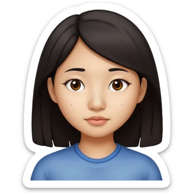 Asian girl with dark hair and a nose mole disappearing  sticker