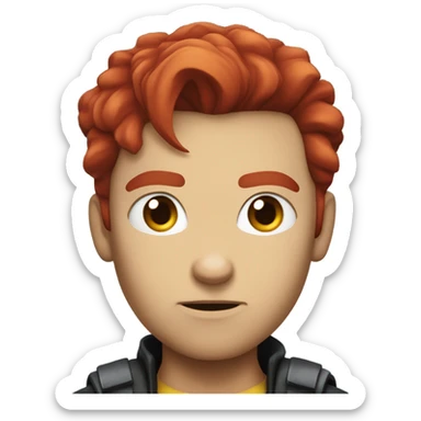 X-men’s rogue with red hair and a white streak in the hair and a sad face sticker