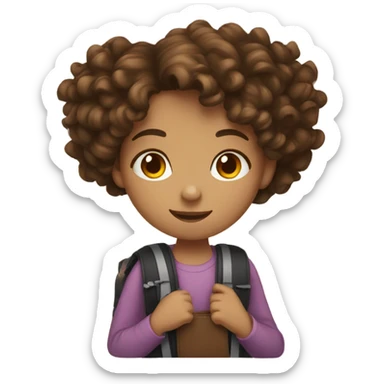 Girl with Brown Curly Hair And Schoolbag sticker
