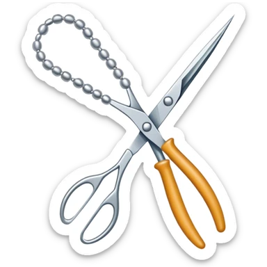 Beading icon, intricate beaded jewelry or decorative item in progress, visible beads, thread, and needle, tools like pliers and scissors, minimalistic style, clean lines, transparent background. sticker