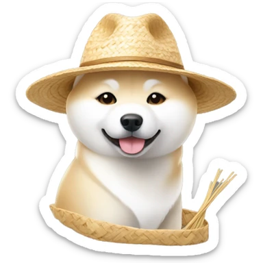 White Shiba Inu with straw hat sticker