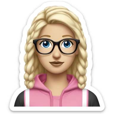 Beautiful-fair-haired-white-girl-pink-oversize-tracksuit-black-glasses-blue-eyes sticker
