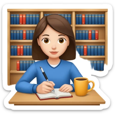 Student + notes + mug, Library Visitor. sticker