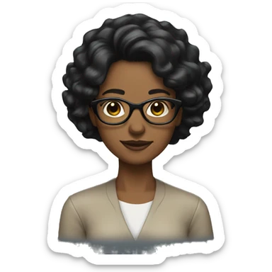 woman, long less wavy black hair, glasses sticker