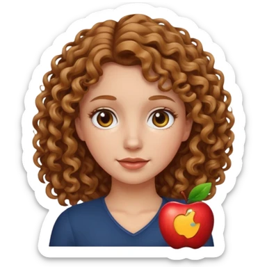 white girl with light brown curly hair, Apple emoji style sticker