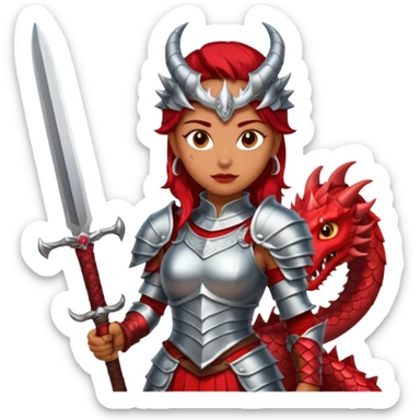 Fierce Latina in armor with a sword next to beheaded dragon sticker