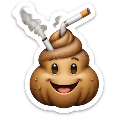 smiling poo emoji holding a cigarette sticker