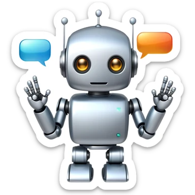 cute robot with speech bubbles and text sticker