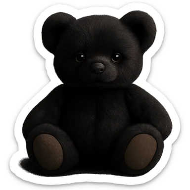 Change the teddy bear's fur to a realistic black color, keep soft lighting, and maintain a transparent background. The style should remain consistent with the original image's soft and realistic look. sticker