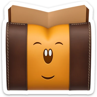 A 3D Apple-style emoji of an industrial leather material, shown as a neatly folded or rolled sheet of dark brown leather with visible texture and stitching details, giving a modern and manufactured look, clean and simple design, no background sticker