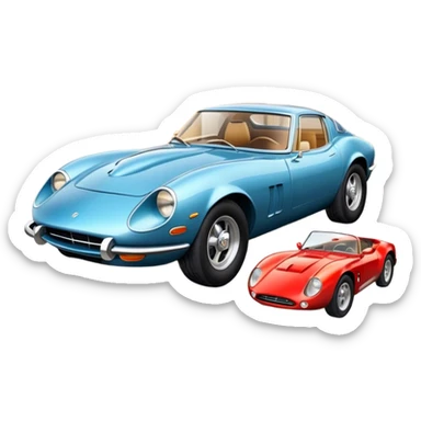 Collage emoji symbolizing a passion for cars: a sleek sports car, a vintage classic car, and an off-road SUV. The background features a cozy garage with tools, car posters, and warm lighting, emphasizing a home hobby atmosphere. Transparent background. sticker