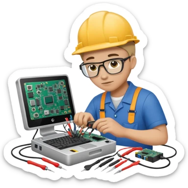 computer technician fixing damage computer sticker