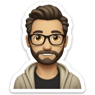 hipster guy with slick hair and thick eyebrows, in black shirt and cream cardigan sticker