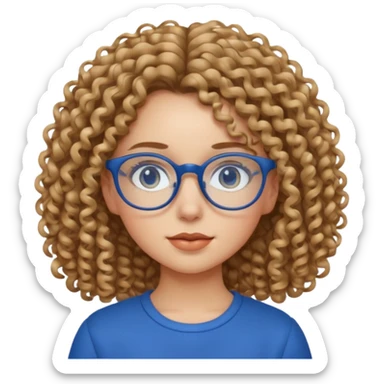 curly hair girl with eyeglasses and blue outfit sticker