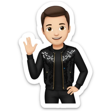 Dan Miller, pop singer from O-Town with light skin, dark brown hair, black sequin outfit sticker