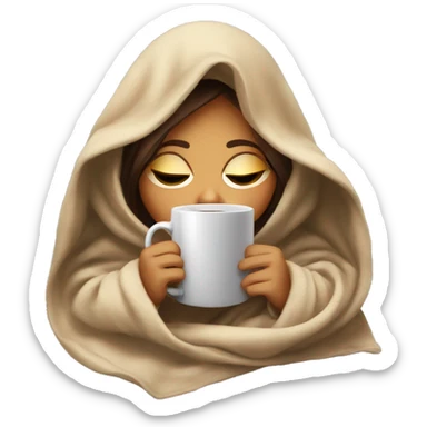 girl inside a blanket sipping coffee eyes closed sticker